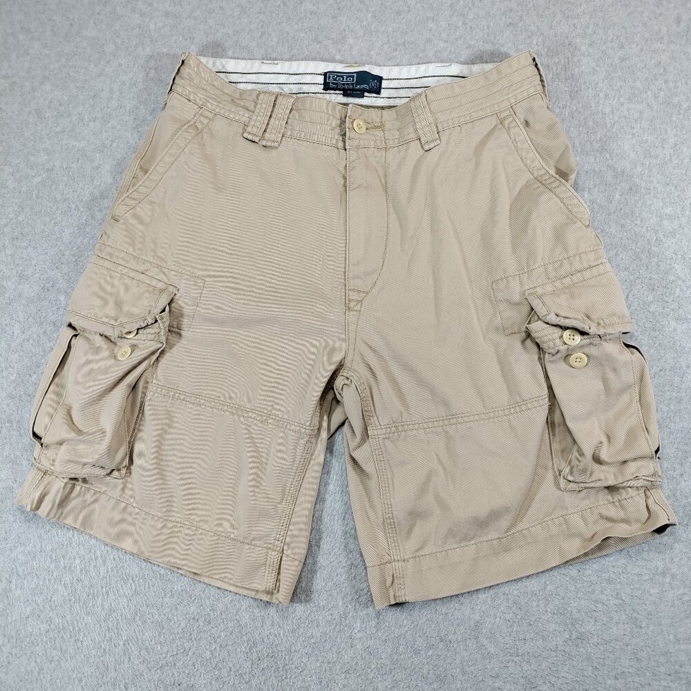 POLO Ralph Lauren Cargo Shorts Mens 34 Khaki 100% Cotton 10in Inseam Hiking